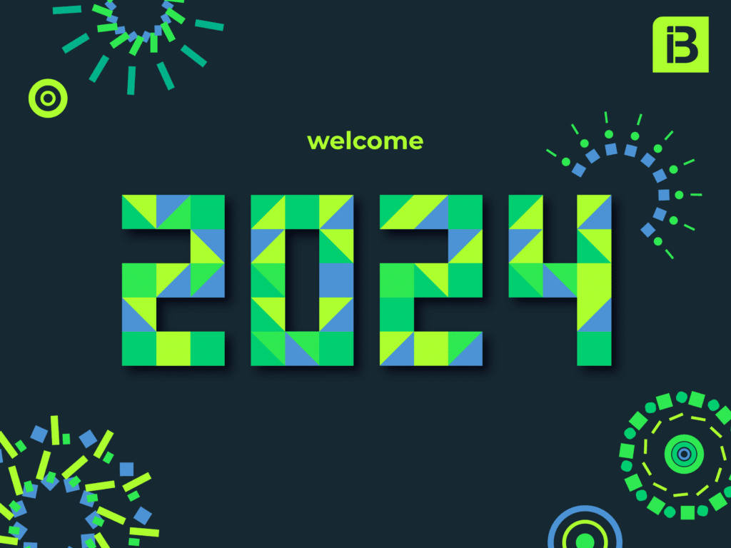 message welcome 2024 in bright green yellow and blue with firewords of the same color